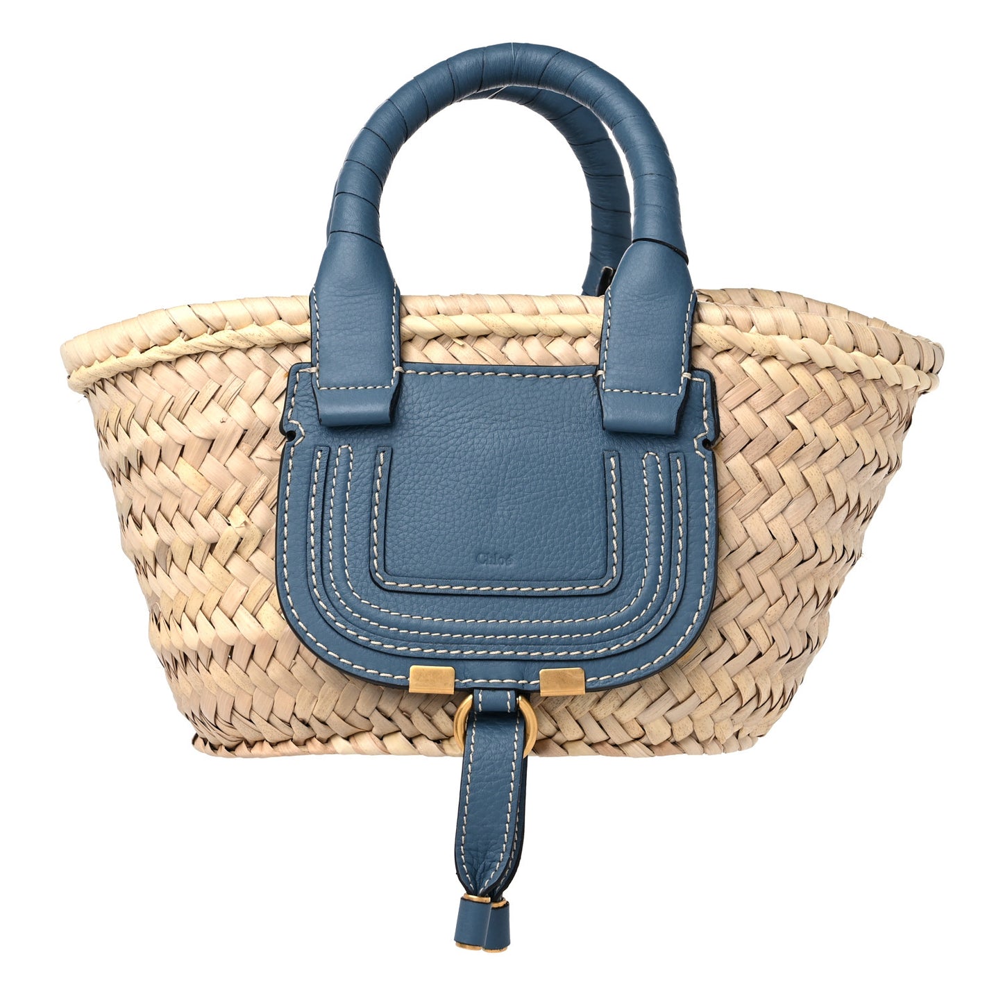 Raffia Small Grain Calfskin Mini Marcie Basket Mirage Blue