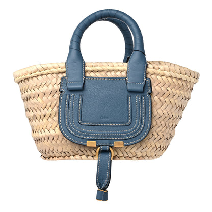 Chloe Raffia Small Grain Calfskin Mini Marcie Basket Mirage Blue 1 of 11