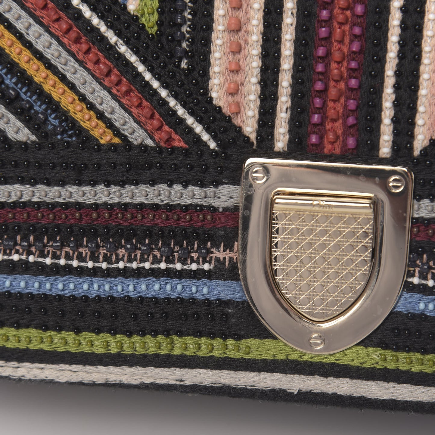 Embroidered Striped Medium Diorama Flap Bag Multicolor