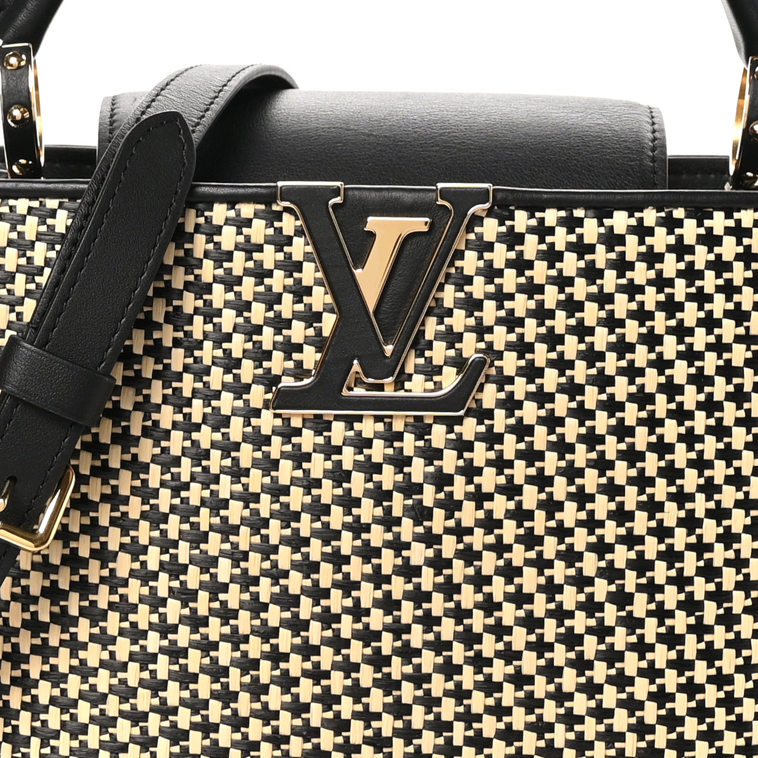 Louis Vuitton Raffia Calfskin Capucines MM Black Ecru 8 of 11