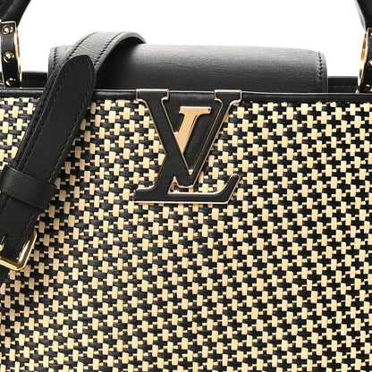Louis Vuitton Raffia Calfskin Capucines MM Black Ecru 8 of 11