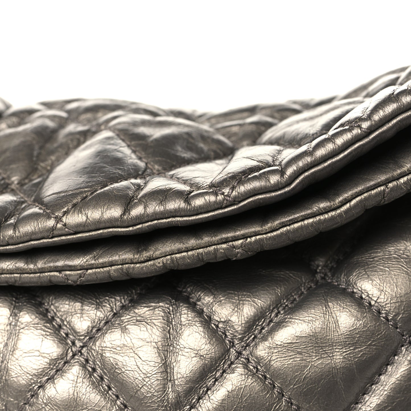 Metallic Calfskin Quilted Medium Chain Me Hobo Dark Silver