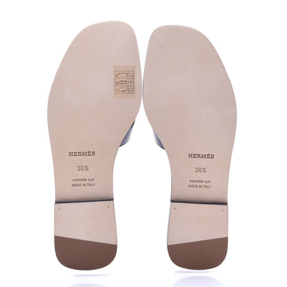 Hermes Calfskin Oran Sandals 36.5 Bleu 10 of 13