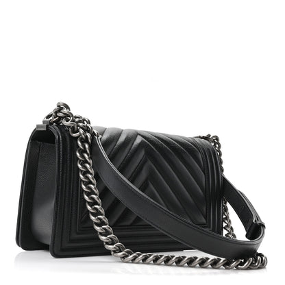 Chanel Caviar Chevron Quilted Medium Boy Flap Black 3 of 10