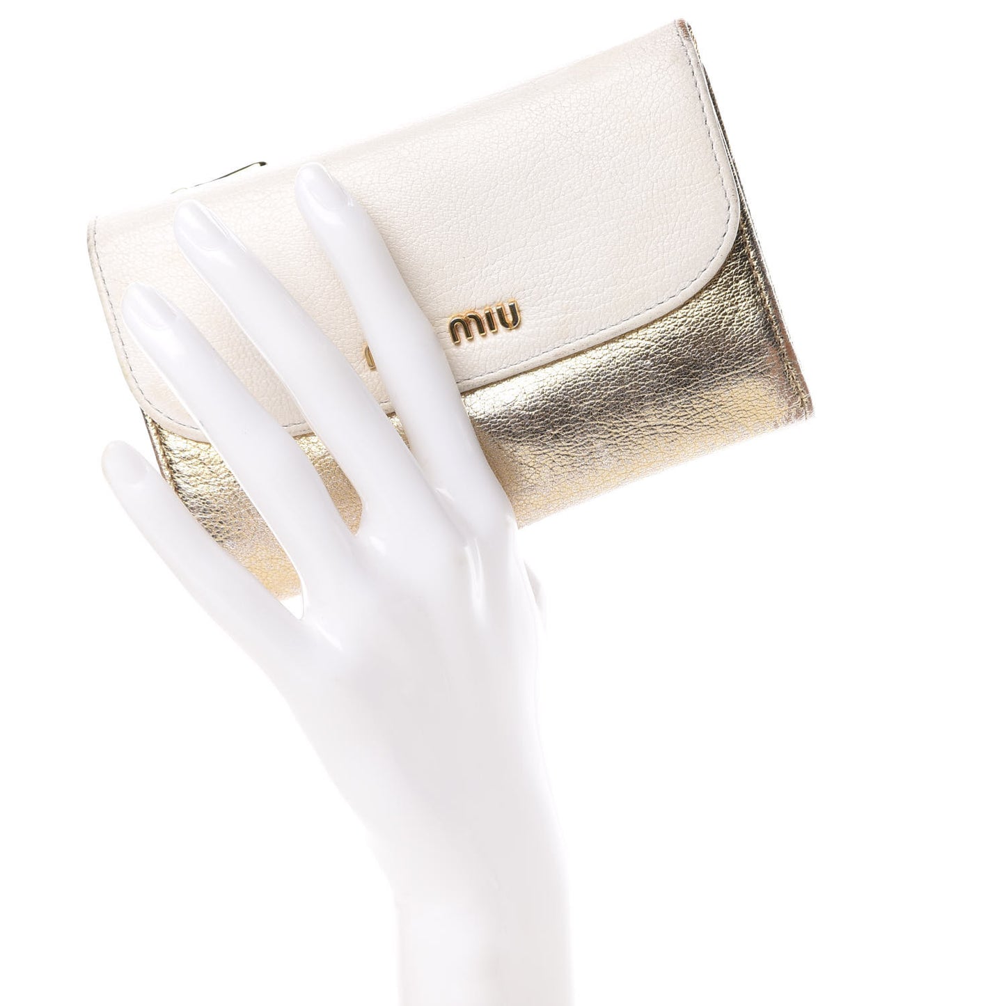 Metallic Goatskin Madras Bi-Color Tri-Fold Flap Wallet White Pyrite