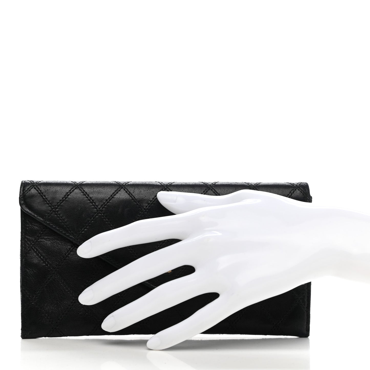 Lambskin Diamond Stitched Envelope Long Flap Wallet Black