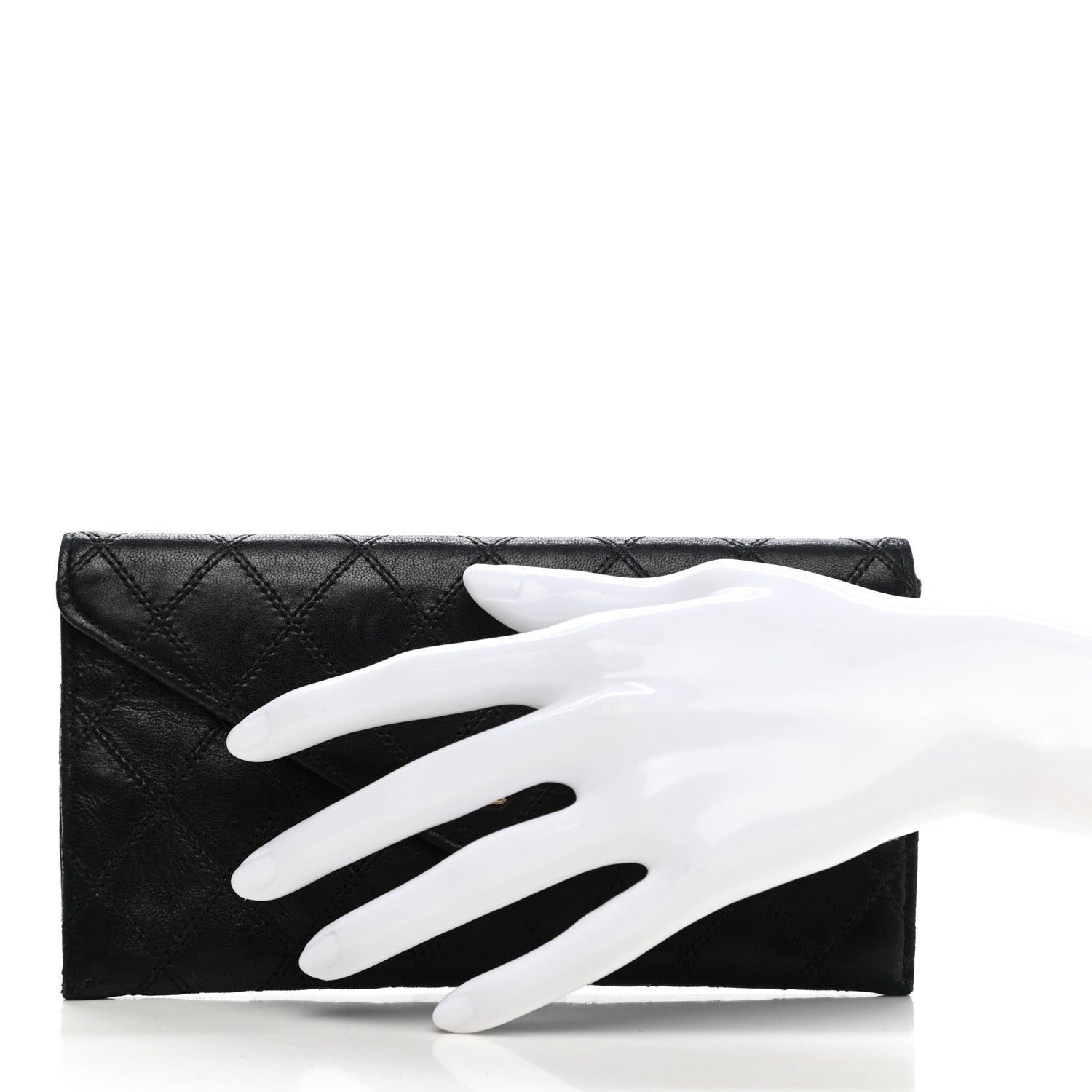 Chanel Lambskin Diamond Stitched Envelope Long Flap Wallet Black 2 of 8