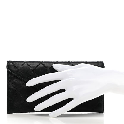 Chanel Lambskin Diamond Stitched Envelope Long Flap Wallet Black 2 of 8