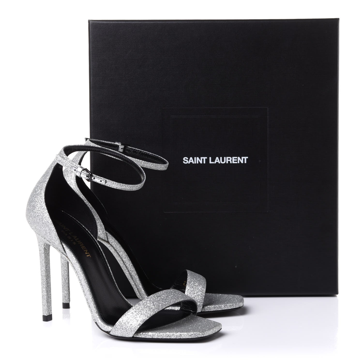 Saint Laurent Glitter Amber 105 Ankle Strap Sandals 37 Silver 10 of 10