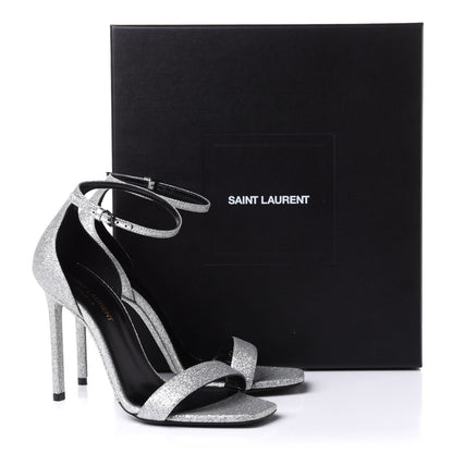 Saint Laurent Glitter Amber 105 Ankle Strap Sandals 37 Silver 10 of 10