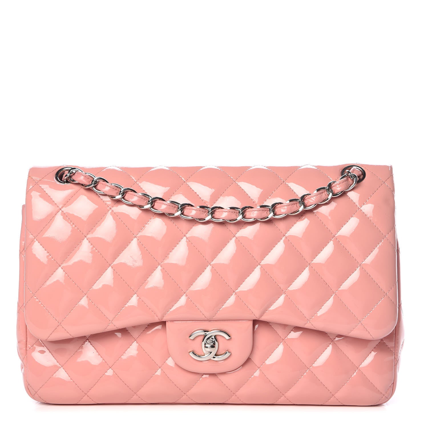 Chanel Patent Quilted Jumbo Double Flap Pink 1 of 23