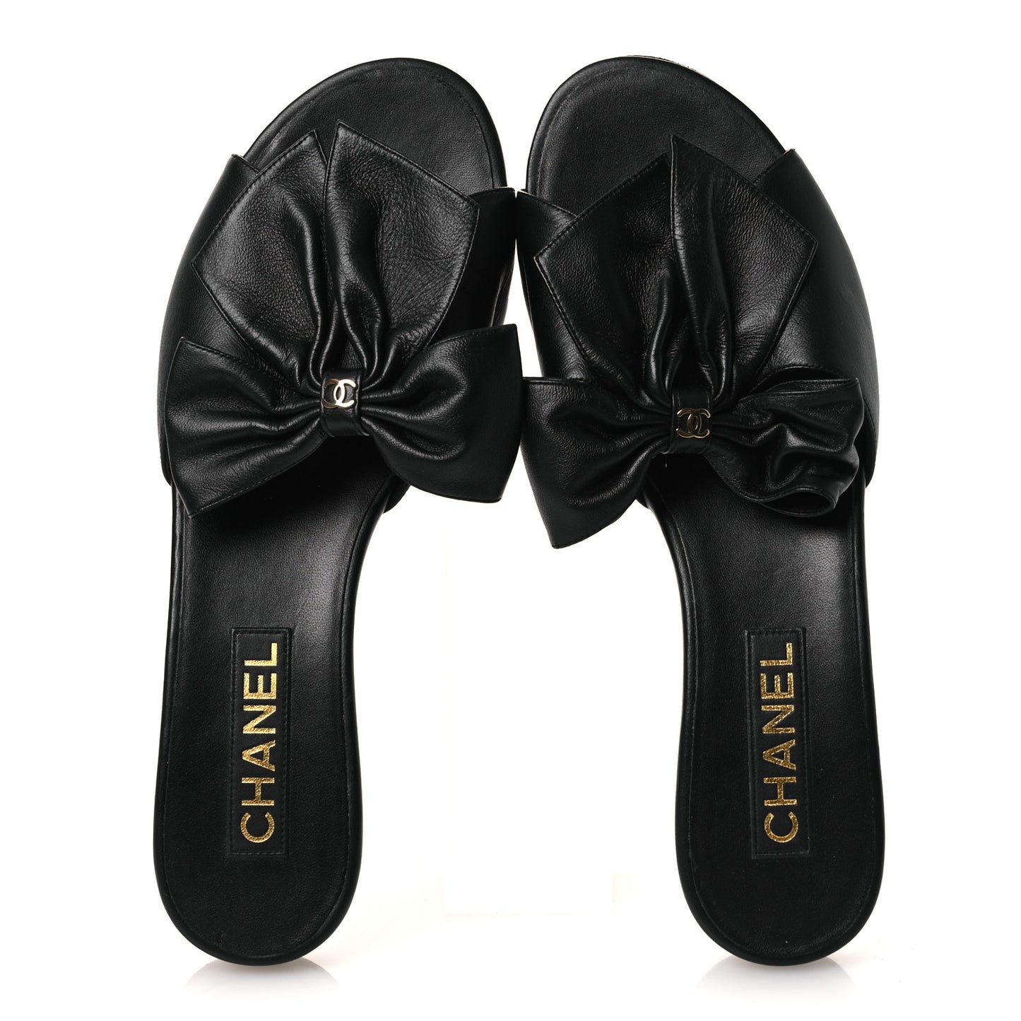 Lambskin Bow CC Mules 39.5 Black