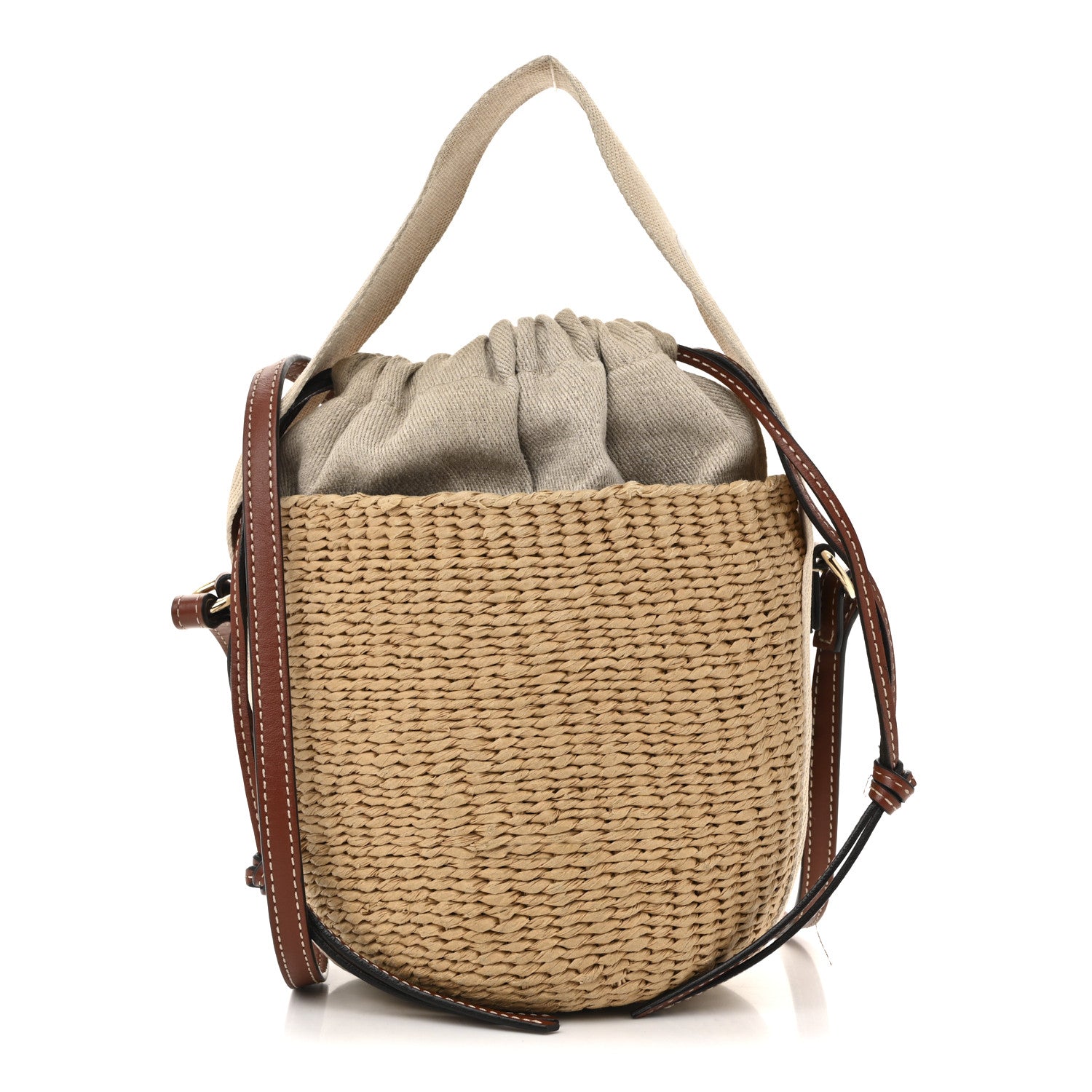 Chloe X MIFUKO Raffia Calfskin Small Woody Basket Shoulder Bag Black Beige 1 of 14