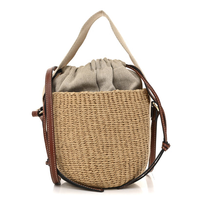 Chloe X MIFUKO Raffia Calfskin Small Woody Basket Shoulder Bag Black Beige 1 of 14