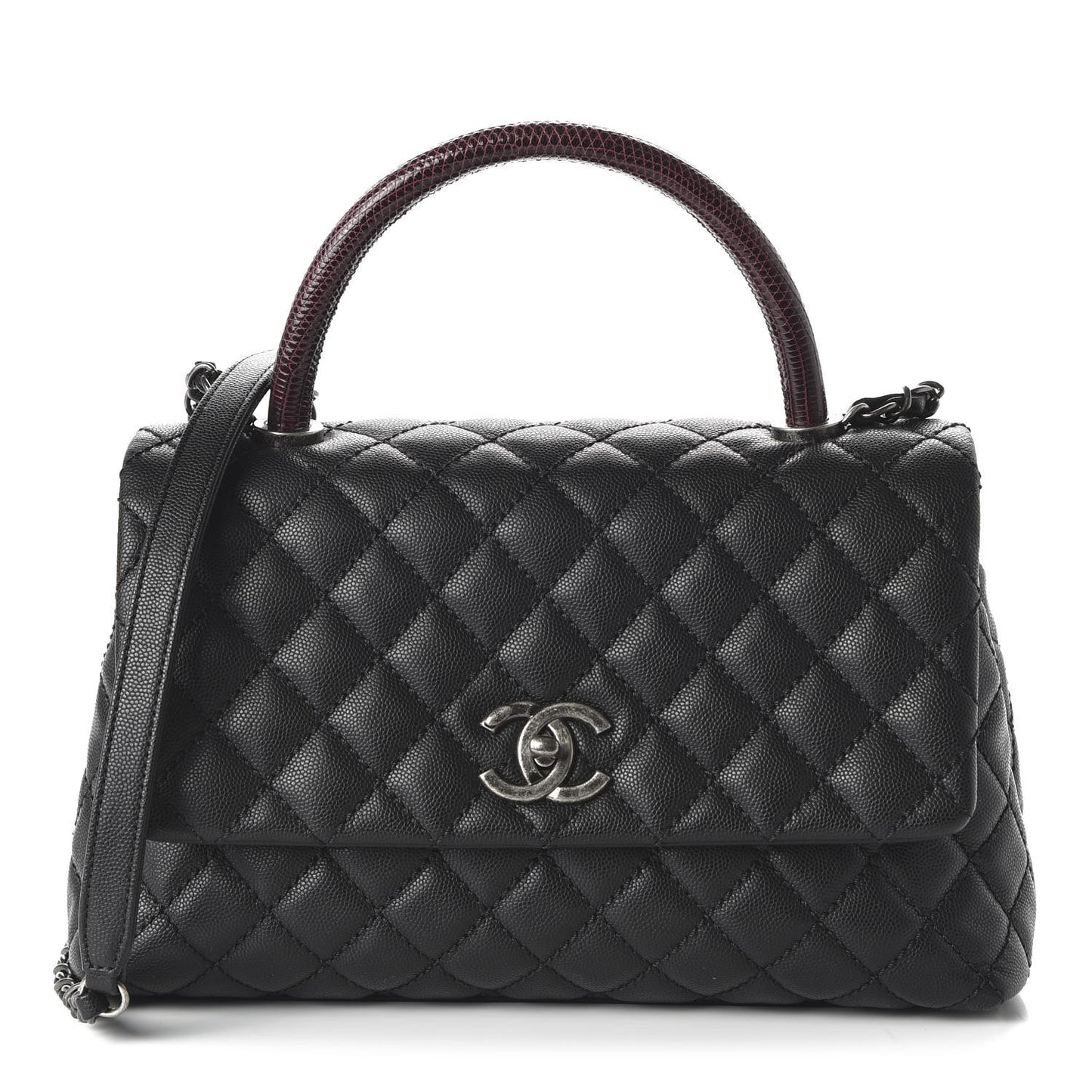 Caviar Lizard Quilted Small Coco Handle Flap Black