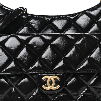 Chanel Shiny Crumpled Calfskin Quilted Large Wavy CC Hobo Black 7 of 9