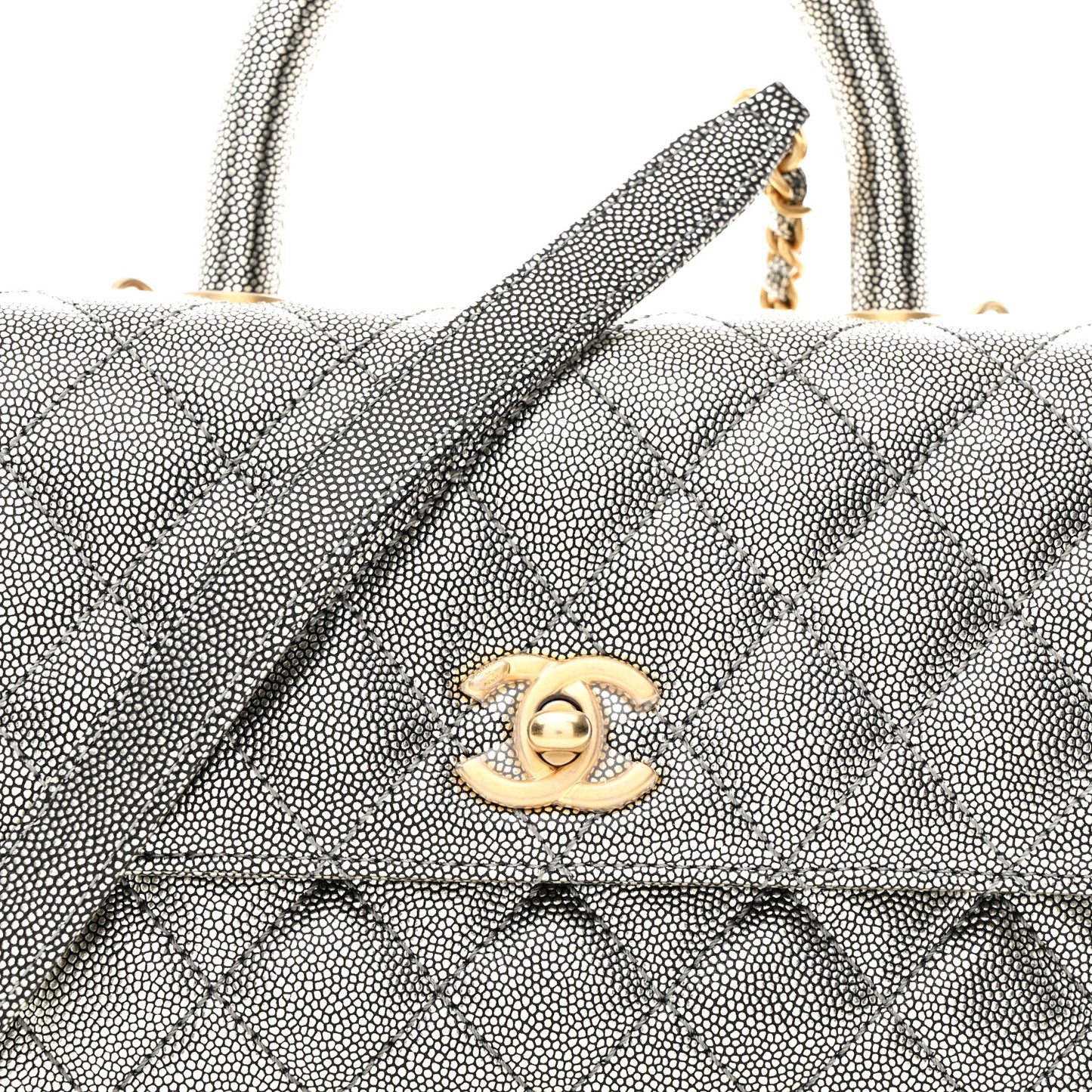 Metallic Caviar Quilted Mini Coco Handle Flap Silver