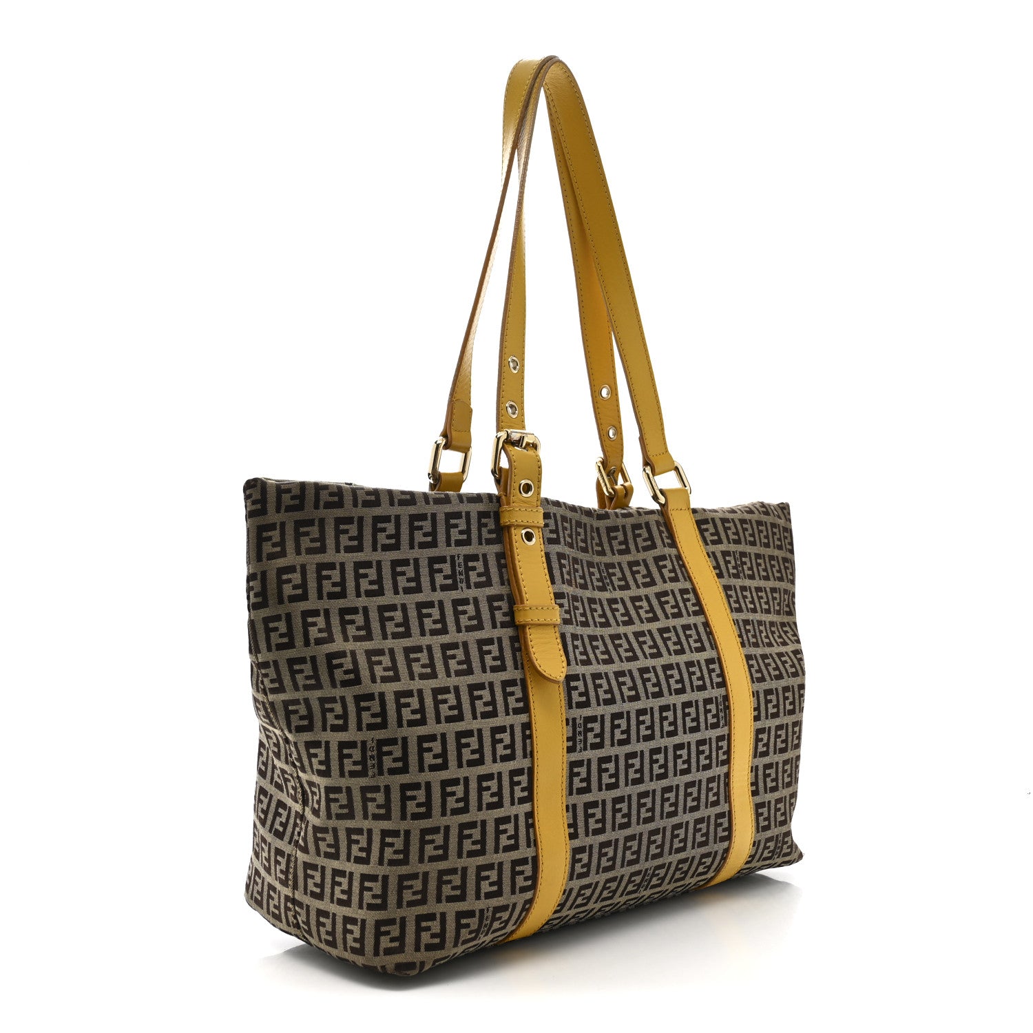 FENDI ロゴチャーム付きモノグラム トートバッグ Fendi Zucchino Charm Large Shopper Tote Yellow 1771503 – FASHIONPHILE