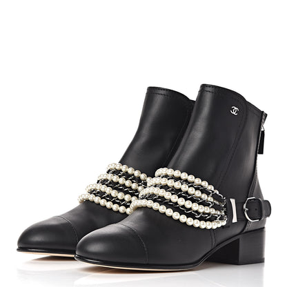 Chanel Calfskin Pearl Cap Toe Short Boots 41 Black 3 of 9