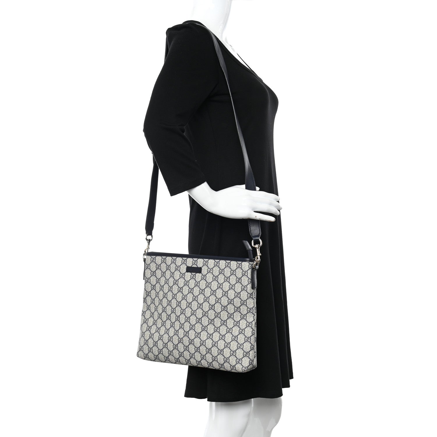 Gucci GG Plus Monogram Medium Flat Messenger Bag Navy 2 of 10