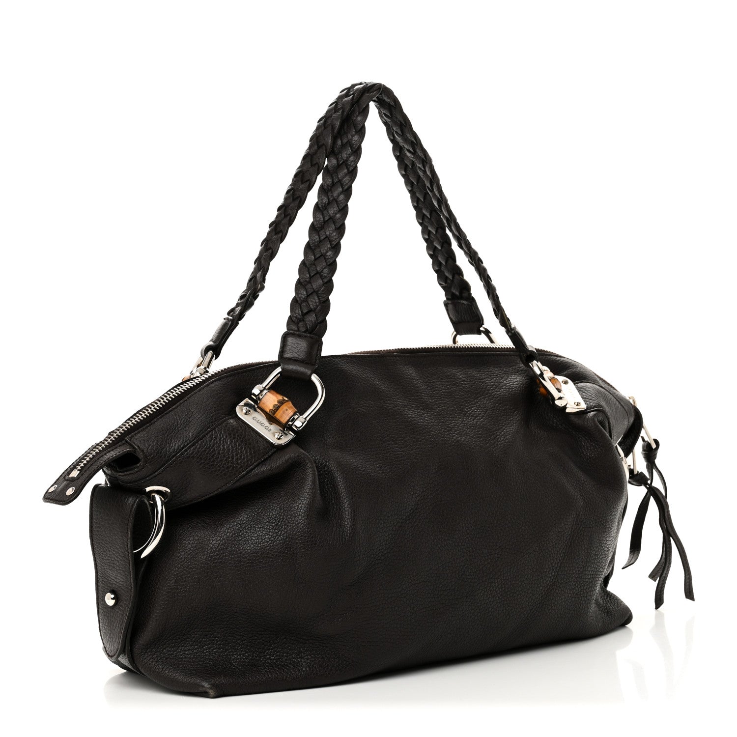 Gucci Pebbled Calfskin Large Bamboo Bar Tassel Shoulder Bag Dark Brown 3 of 10