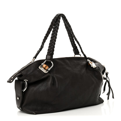 Gucci Pebbled Calfskin Large Bamboo Bar Tassel Shoulder Bag Dark Brown 3 of 10