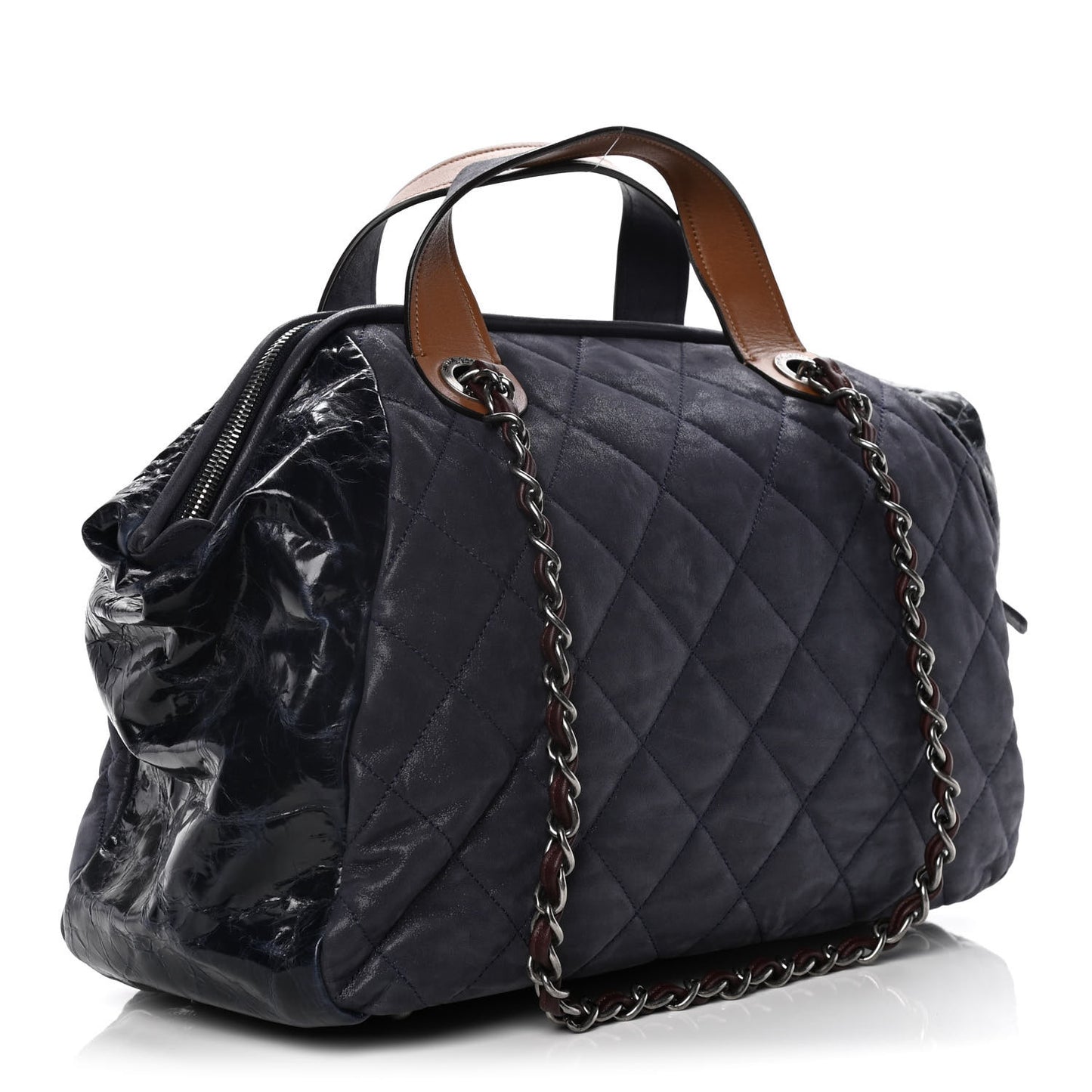 Iridescent Calfskin Small In The Mix Tote Navy