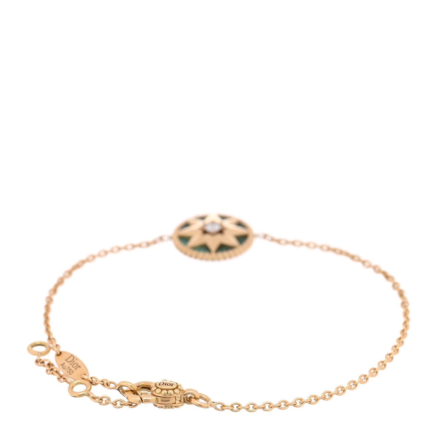 Christian Dior 18K Yellow Gold Diamond Malachite Rose Des Vents Bracelet 2 of 3