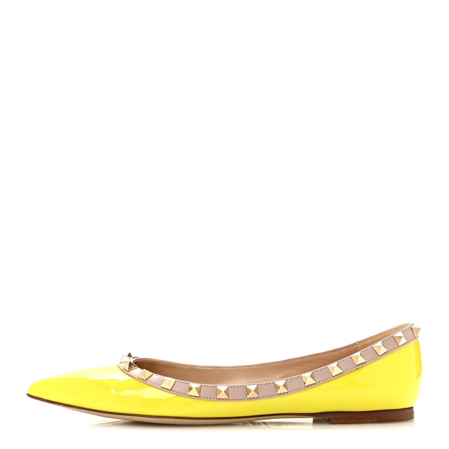 Valentino Garavani Patent Nappa Rockstud Ballerina Flats 38 Acid Yellow 1 of 9