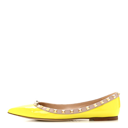 Valentino Garavani Patent Nappa Rockstud Ballerina Flats 38 Acid Yellow 1 of 9