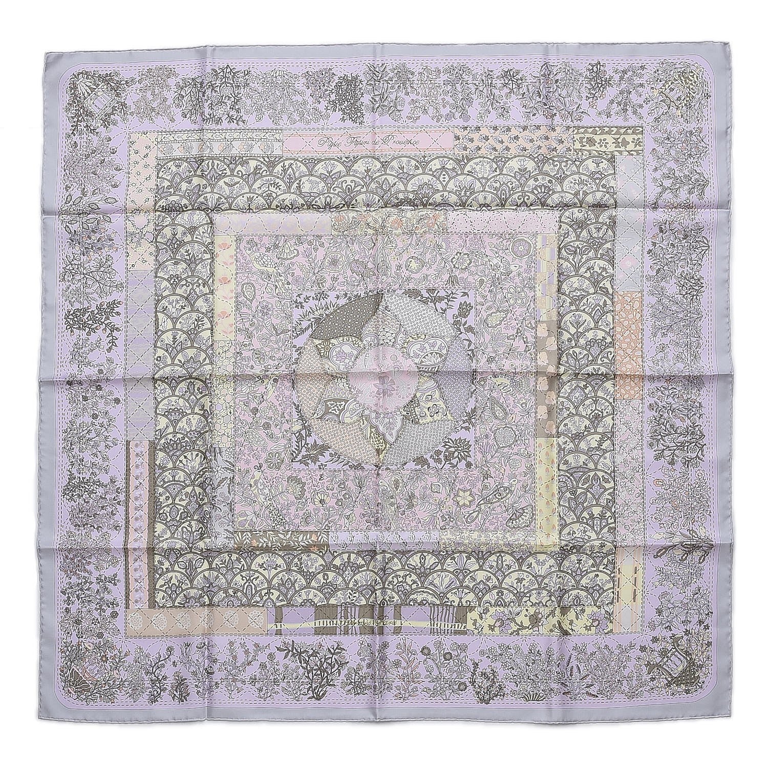 Hermes Silk Pique Fleuri de Provence Scarf 90 Gris Perle Lilac Rose Poudre 1 of 4