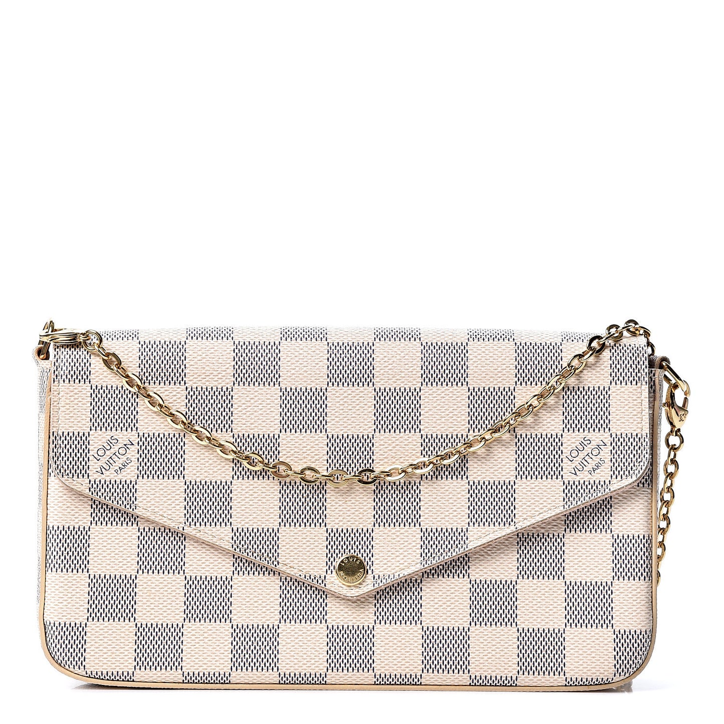 Damier Azur Pochette Felicie Chain Wallet Rose Ballerine