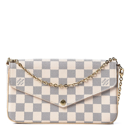 Louis Vuitton Damier Azur Pochette Felicie Chain Wallet Rose Ballerine 1 of 15