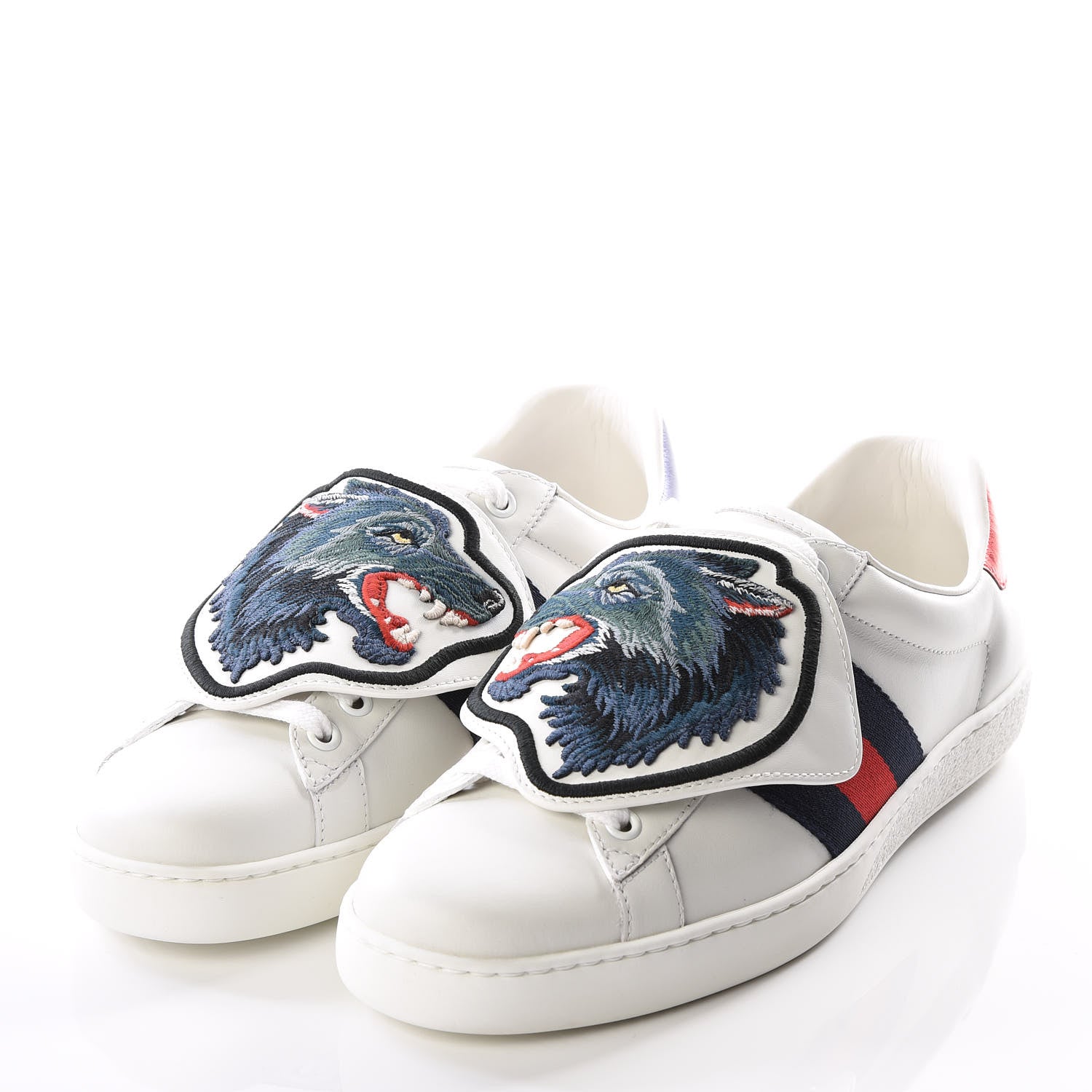 Gucci Calfskin Web Wolf Embroidered Mens Ace Sneakers 5 White 2 of 10