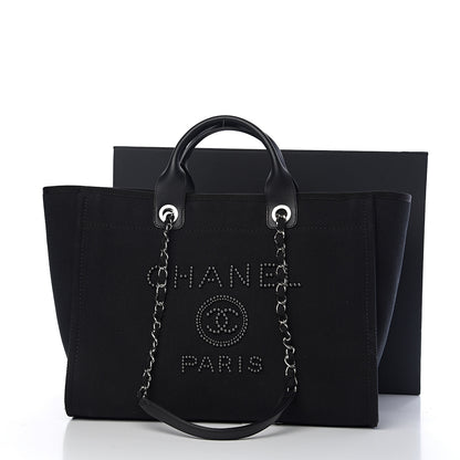 Chanel Canvas Pearl Medium Deauville Tote Black 10 of 10