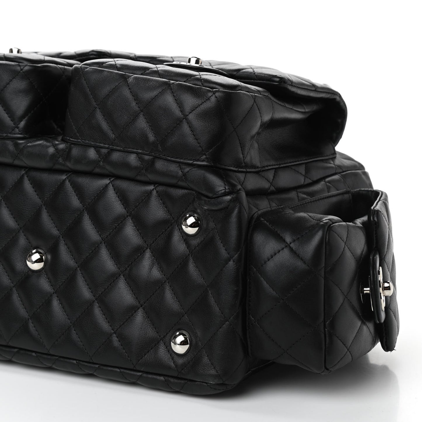 Calfskin Quilted Large Cambon Multipocket Reporter Black