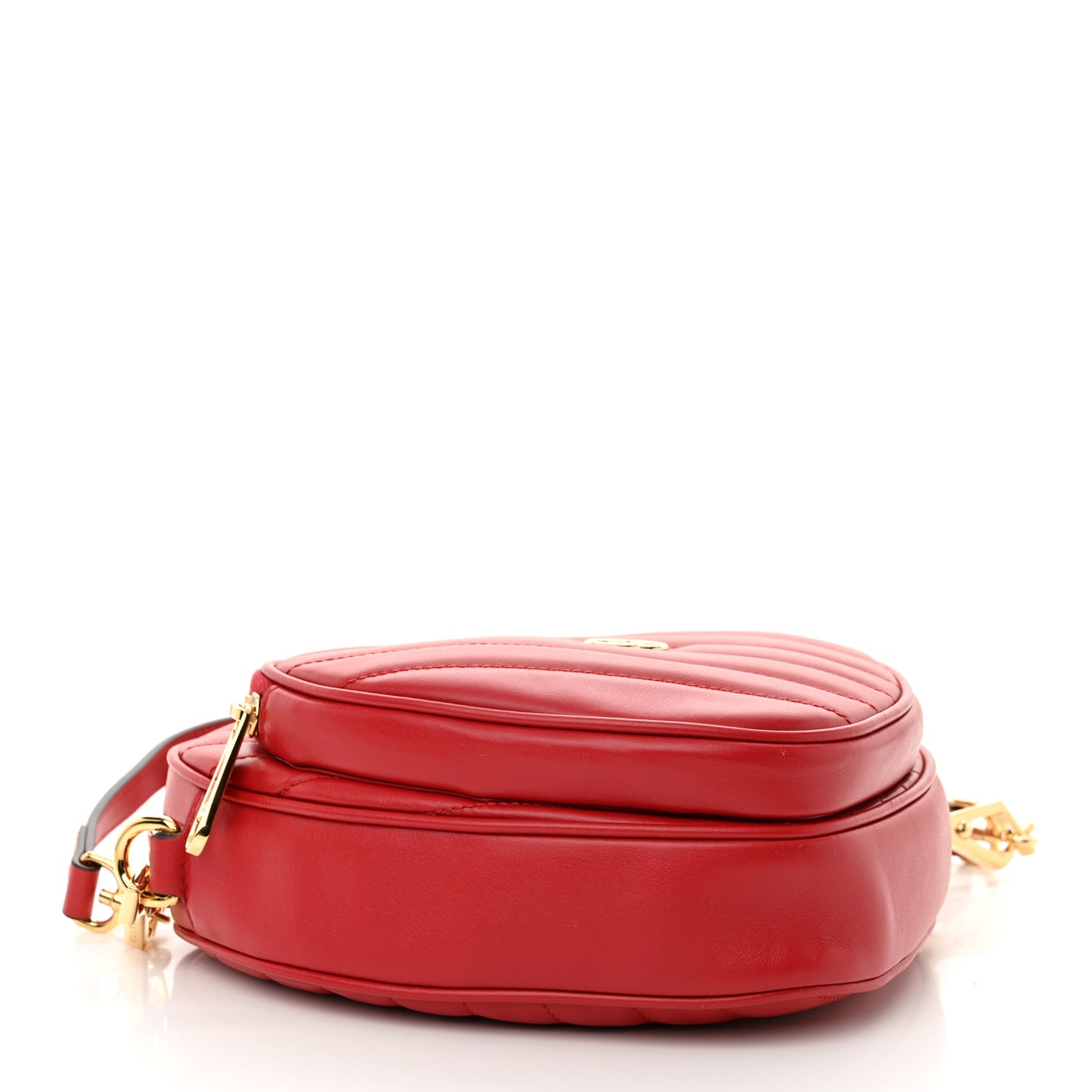 Calfskin Matelasse Diagonal Mini Interlocking G Heart Shoulder Bag Hibiscus Red