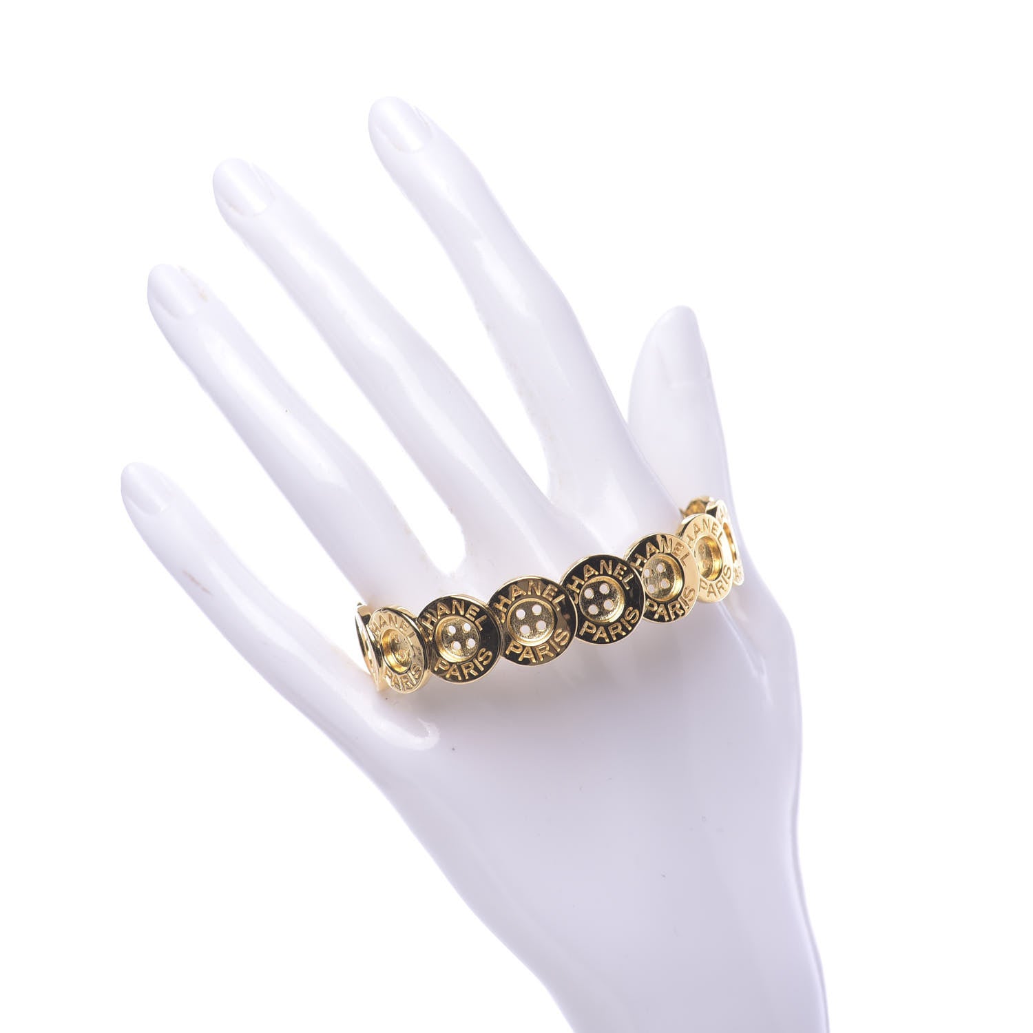 Chanel Metal Paris Button Logo Cuff Bracelet Gold 2 of 5