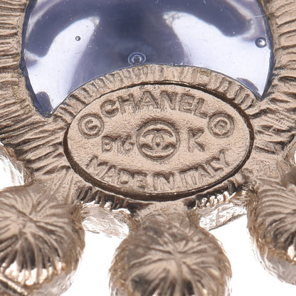 Chanel Crystal CC Round Earrings Blue Light Gold 3 of 5
