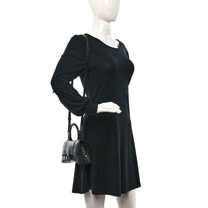 Balenciaga Shiny Calfskin Monochrome Crocodile Embossed Hourglass Top Handle Bag XS Black 2 of 10