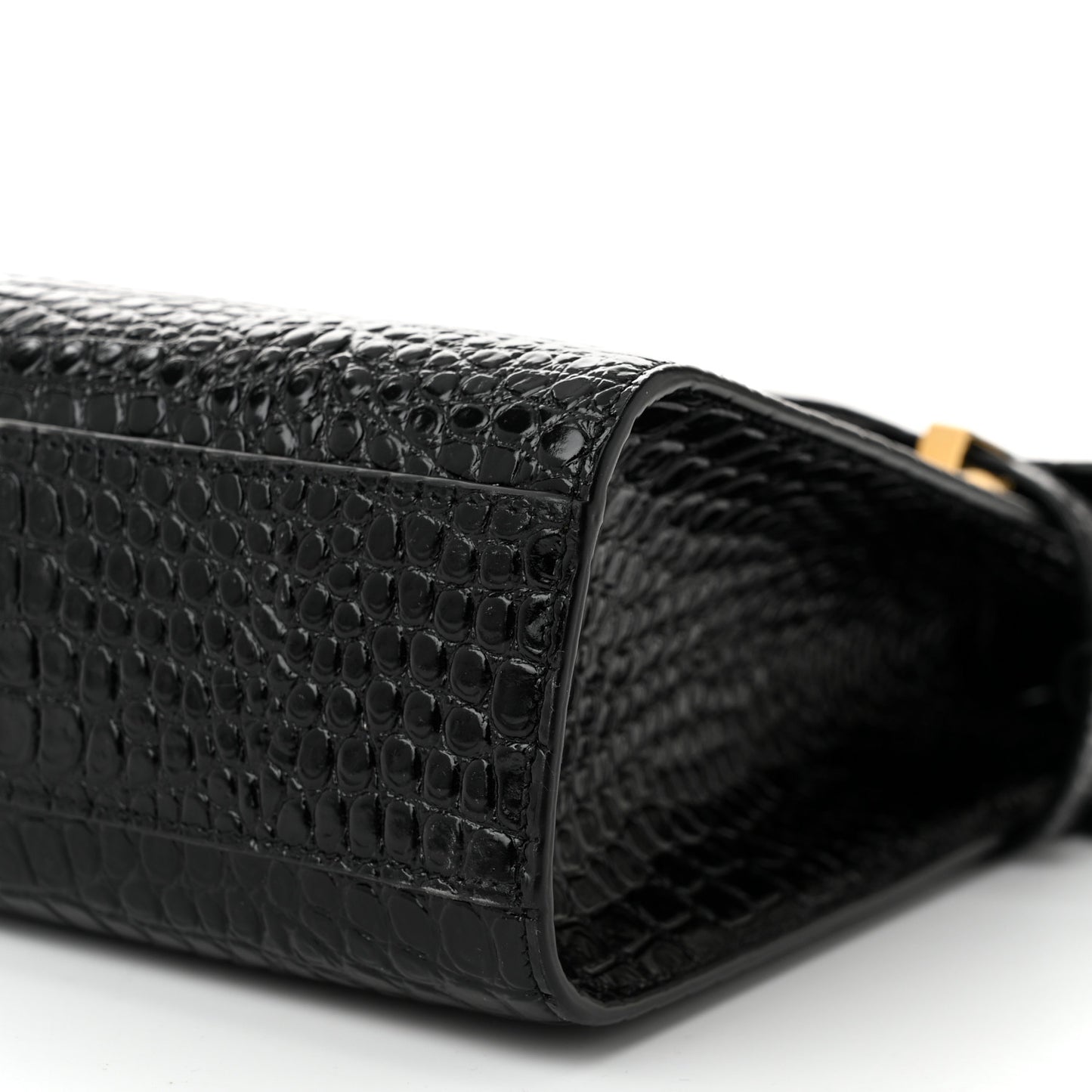 Shiny Calfskin Crocodile Embossed Manhattan Baguette Black