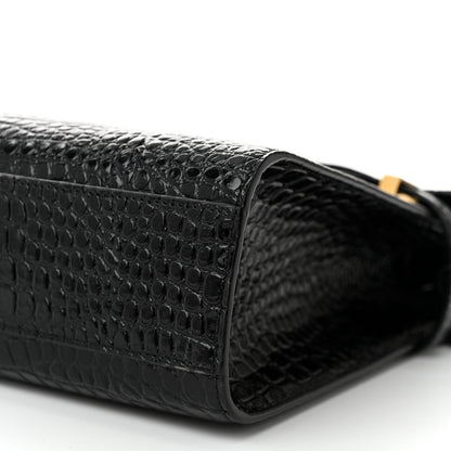 Saint Laurent Shiny Calfskin Crocodile Embossed Manhattan Baguette Black 10 of 10
