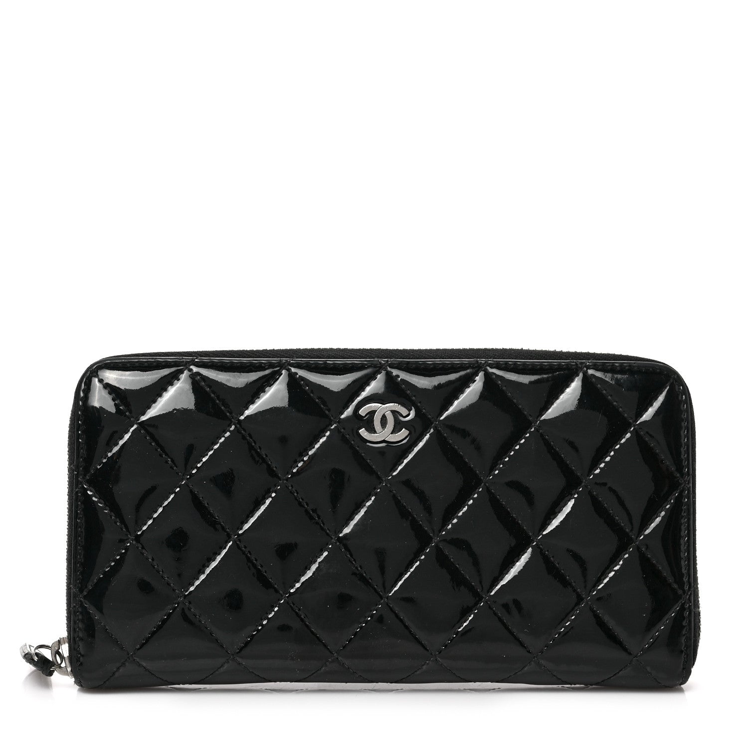 Chanel Patent Quilted Zip Around Wallet Black 1 of 7