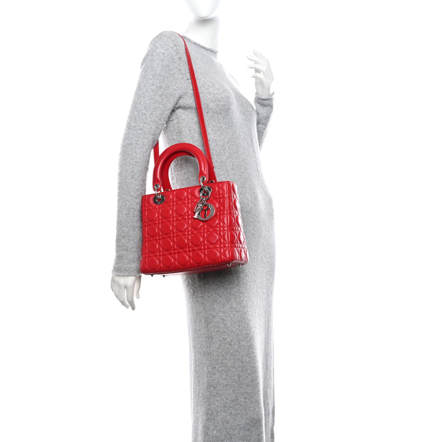 Lambskin Cannage Medium Lady Dior Red