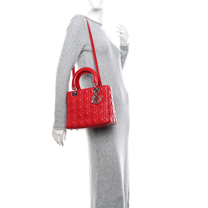 Christian Dior Lambskin Cannage Medium Lady Dior Red 2 of 11