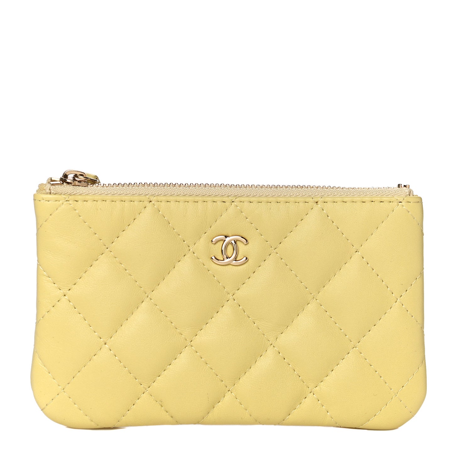 Lambskin Quilted Small Cosmetic Case Yellow