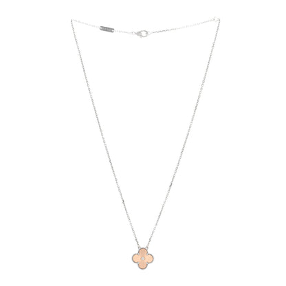 Van Cleef & Arpels 18K White Rose Gold Diamond Guilloche Vintage Alhambra Pendant Necklace 3 of 5