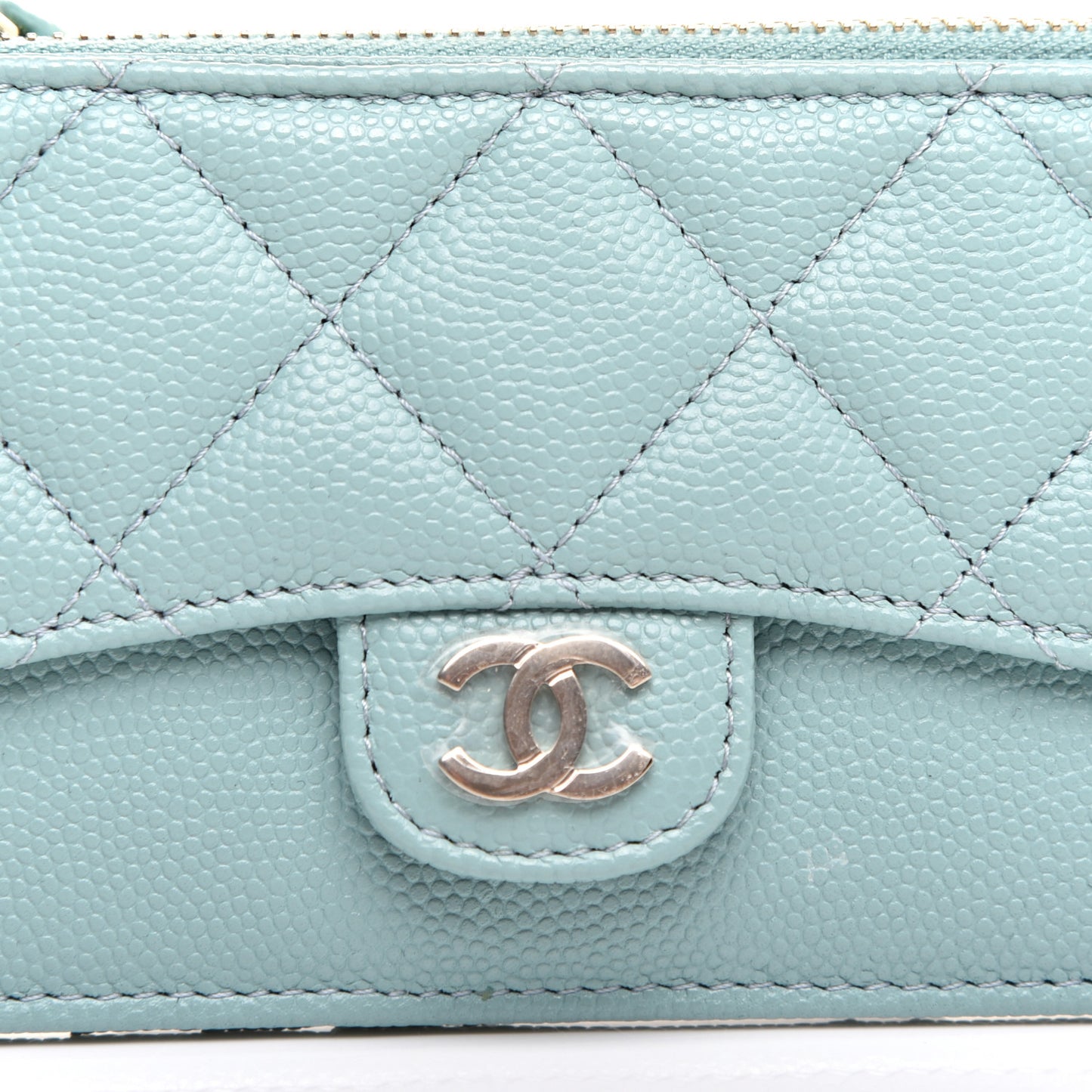 Caviar Quilted Flap Zip Card Holder Light Blue