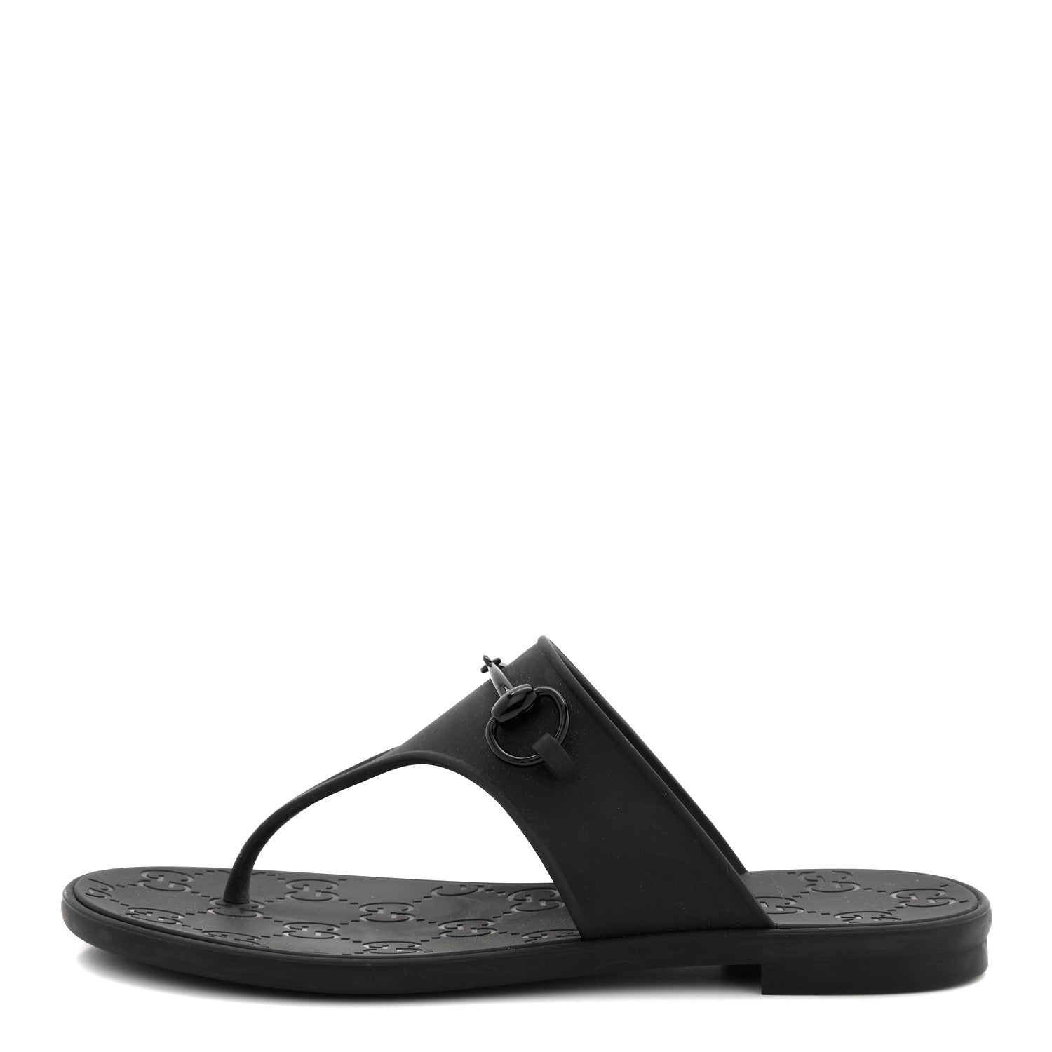 Gucci Rubber Womens Horsebit Thong Sandals 38 Black 1 of 9