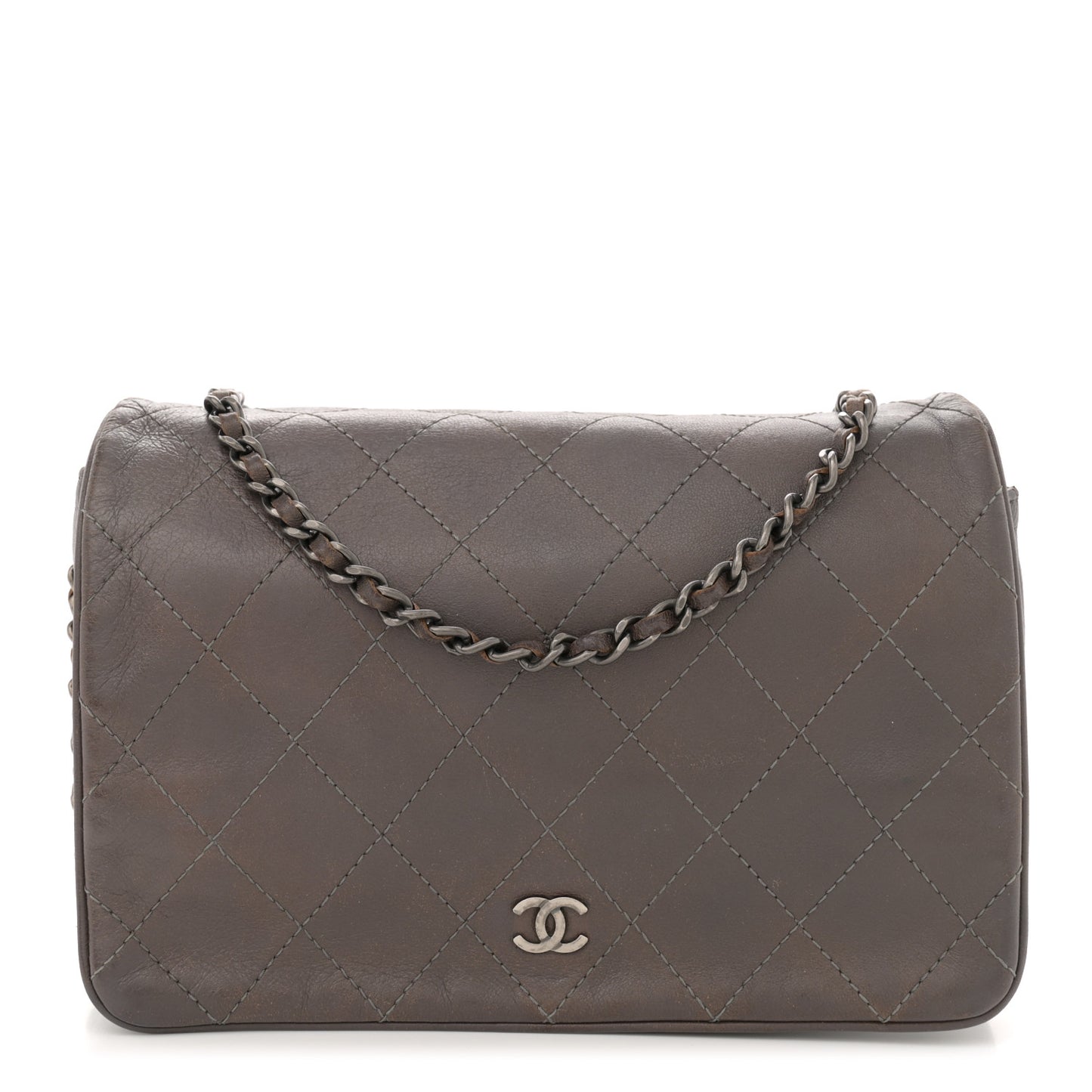Lambskin Quilted Single Flap Grey
